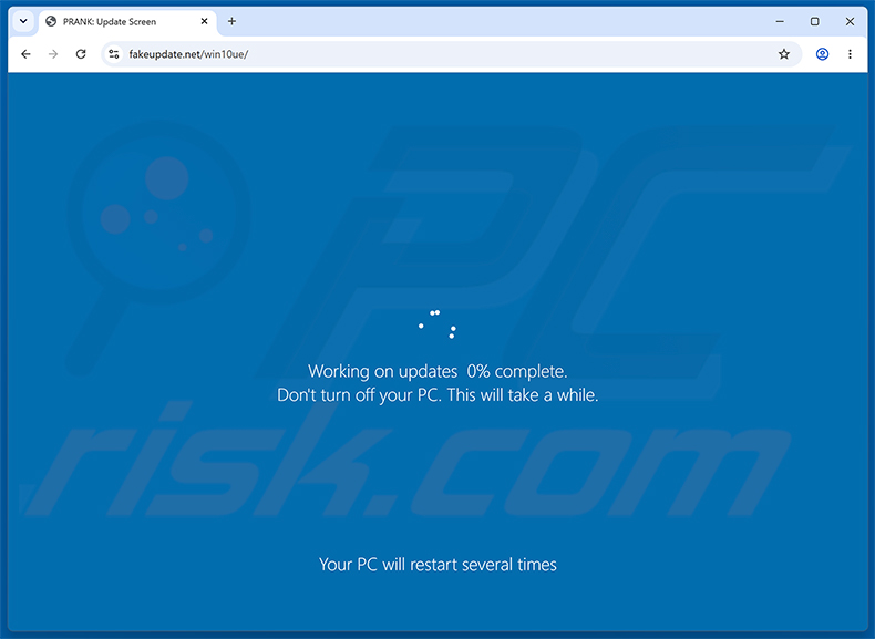 Falsa schermata di distrazione Windows Update del trojan SCMBANKER
