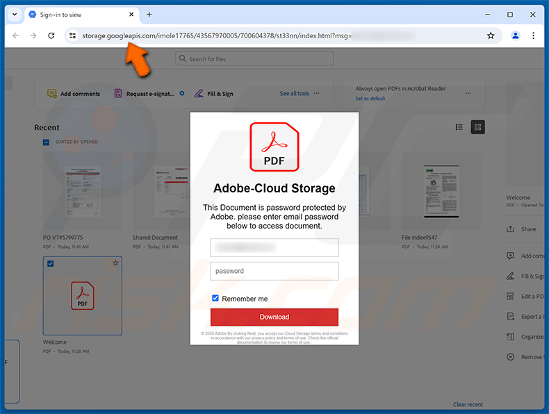 Pagina di phishing Secure Adobe PDF - Credit Card Authorization