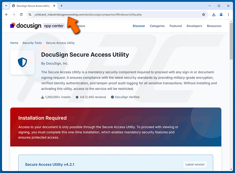Sito web dannoso promosso attraverso la campagna spam Settlement eDocument Completed