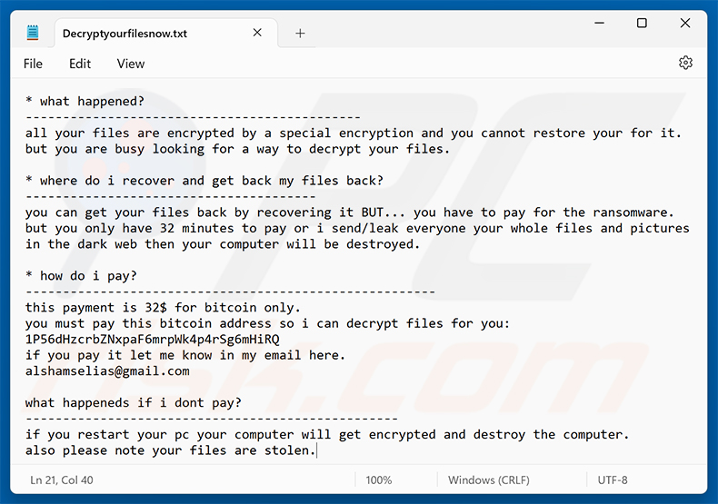 Richiesta di riscatto del ransomware TuakTOX (Decryptyourfilesnow.txt)