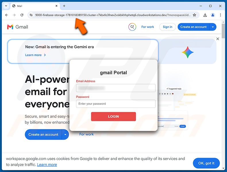 Pagina di phishing della truffa via email Two-step Verification Was Enabled