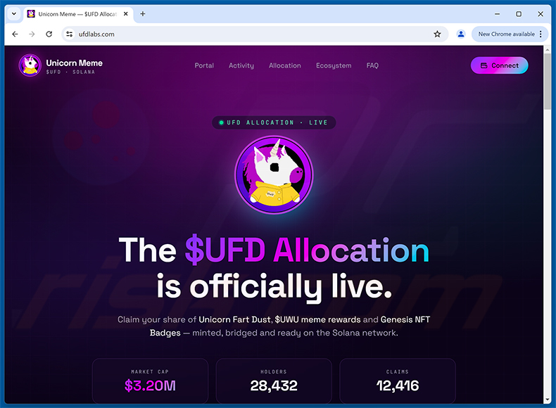 Sito web della truffa Unicorn Fart Dust ($UFD) Allocation (ufdlabs[.]com)