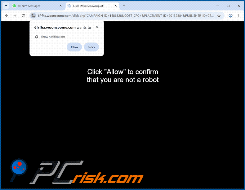 aspetto del sito web woonceome[.]com (GIF)