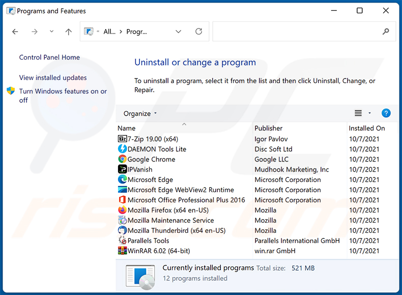 disinstallare il dirottatore del browser astridresearch.com tramite il Pannello di controllo