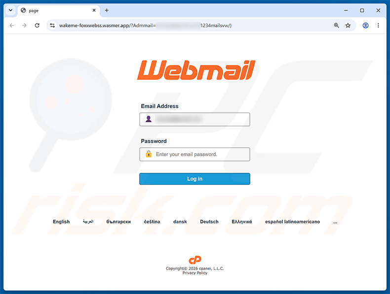 Pagina di phishing Cosco Shipping Package Notification truffa via email