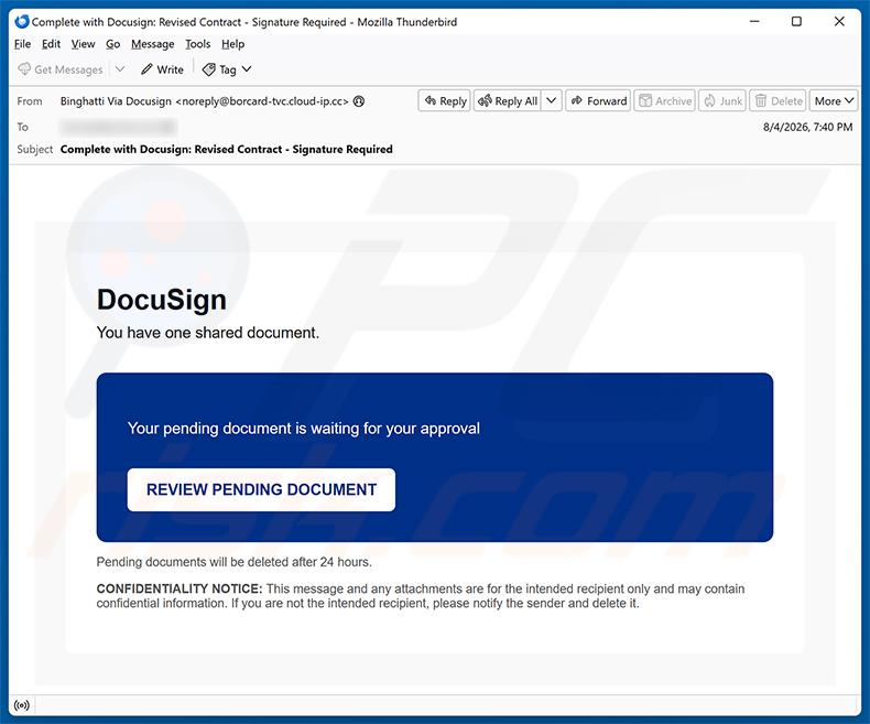 Campagna di spam via email della truffa DocuSign Document Is Waiting For Your Approval