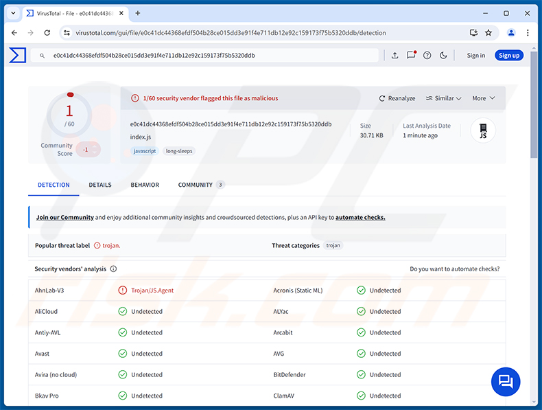 Rilevamenti di E4del RAT su VirusTotal