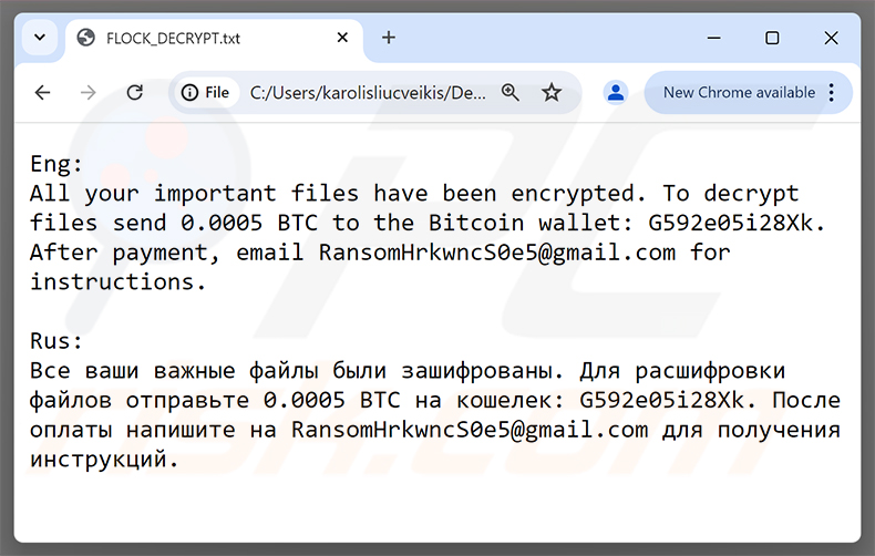 Richiesta di riscatto di FLocker Ransomware (FLOCK_DECRYPT.txt)