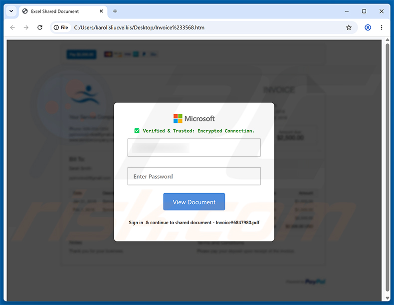 Pagina di phishing Invoice Payment Is Past Due truffa via email