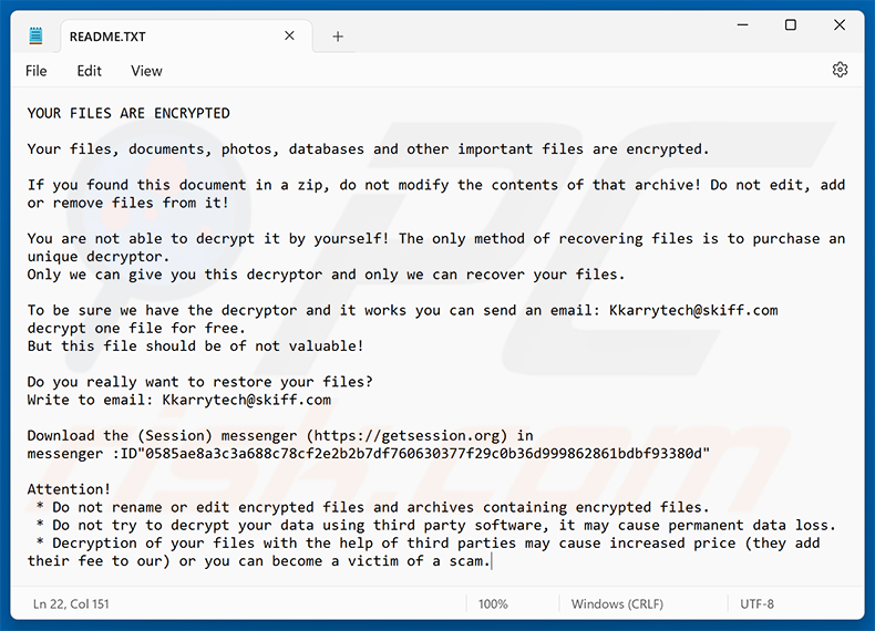 Richiesta di riscatto del ransomware KarryTech (README.TXT)