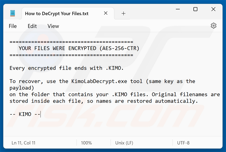 Richiesta di riscatto del ransomware KIMO (How to DeCrypt Your Files.txt)