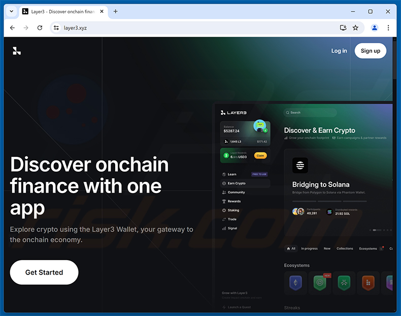 Sito web reale di Layer3 (layer3.xyz)