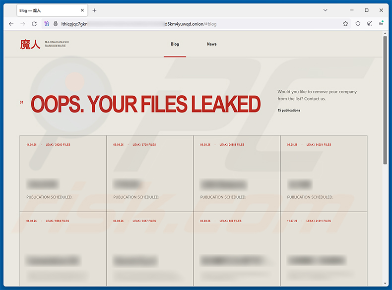 Sito di divulgazione dei dati del ransomware MAJINAHANASHI