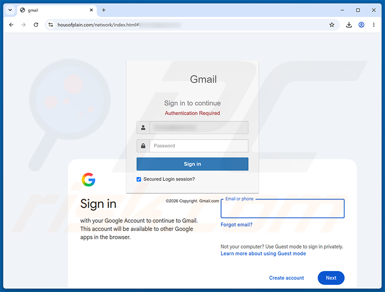 Pagina di phishing Mandatory Verification/Update Process