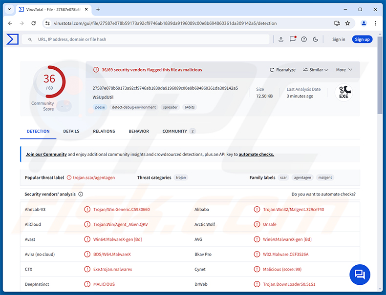 Rilevamenti di PINHOLE RAT su VirusTotal