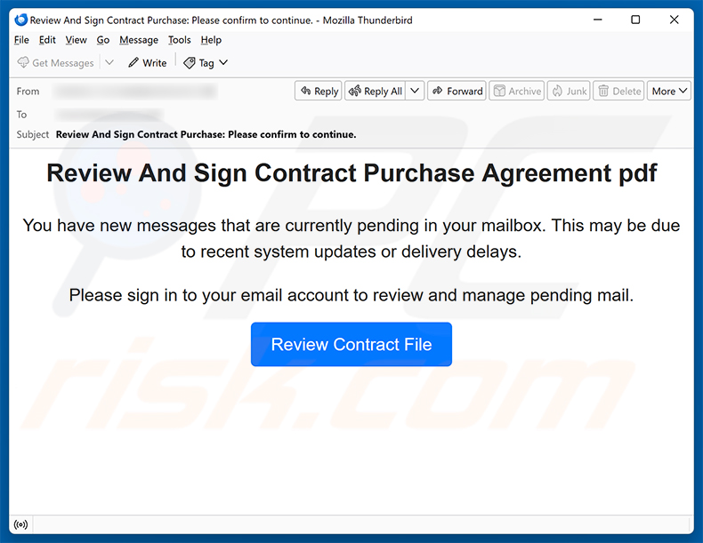 Campagna di spam email della truffa Review And Sign Contract Purchase Agreement