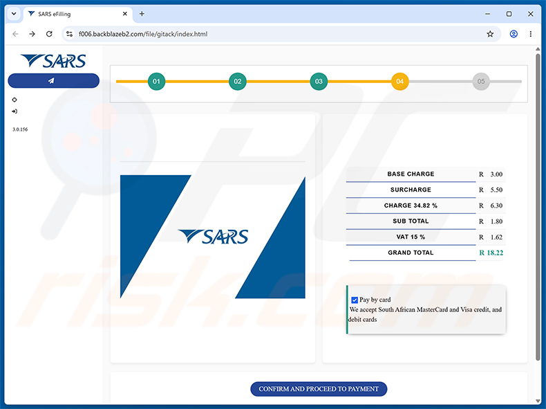 Pagina di phishing della truffa SARS Tax Refund Email Scam