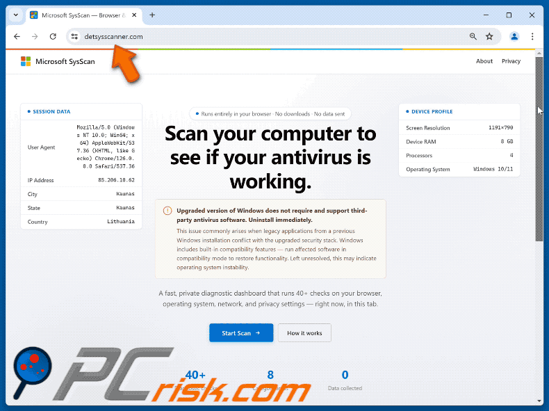 Truffa POP-UP Scan Computer To See If Antivirus Is Working (GIF)