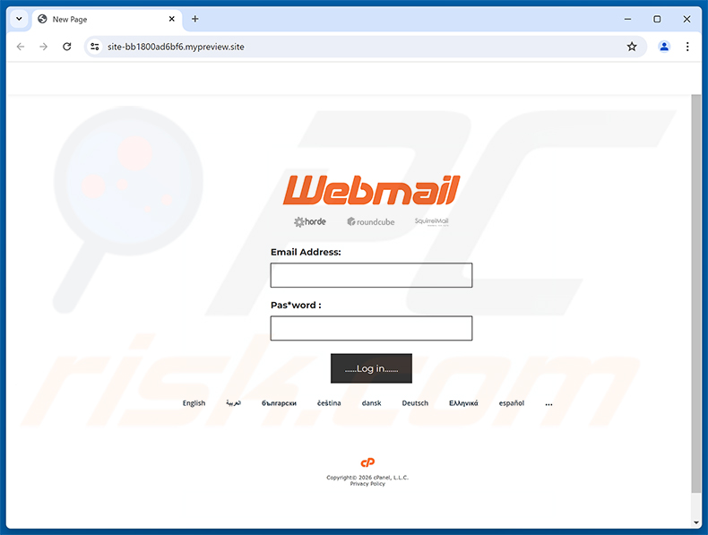 Pagina di phishing Server Password Expired Email Scam