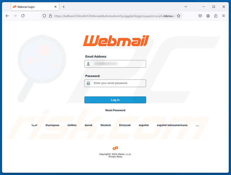 Pagina di phishing della truffa via email Webmail Optimum Terms and Conditions Update