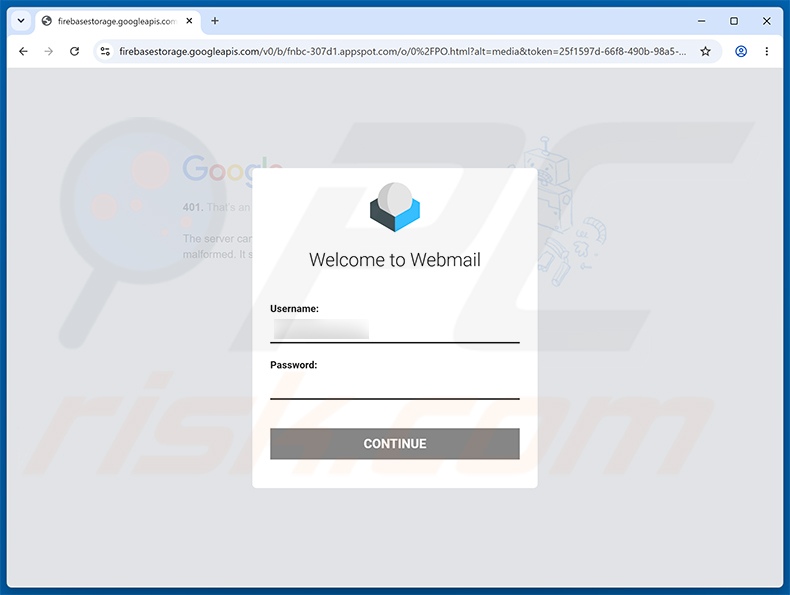 Pagina di phishing della truffa You Have Received A Tax Invoice