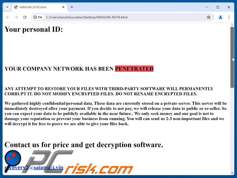 Richiesta di riscatto di Altair Ransomware (RANSOM_NOTE.html)
