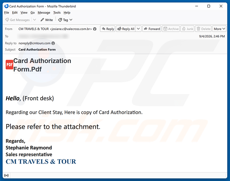 Campagna di email spam della truffa Card Authorization Form