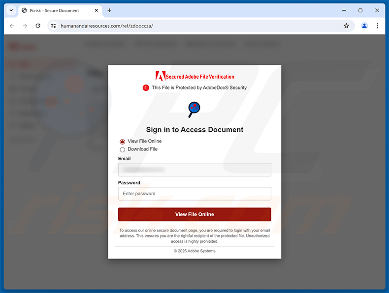 Pagina di phishing di Document Has Been Shared You Via Dropbox truffa via email