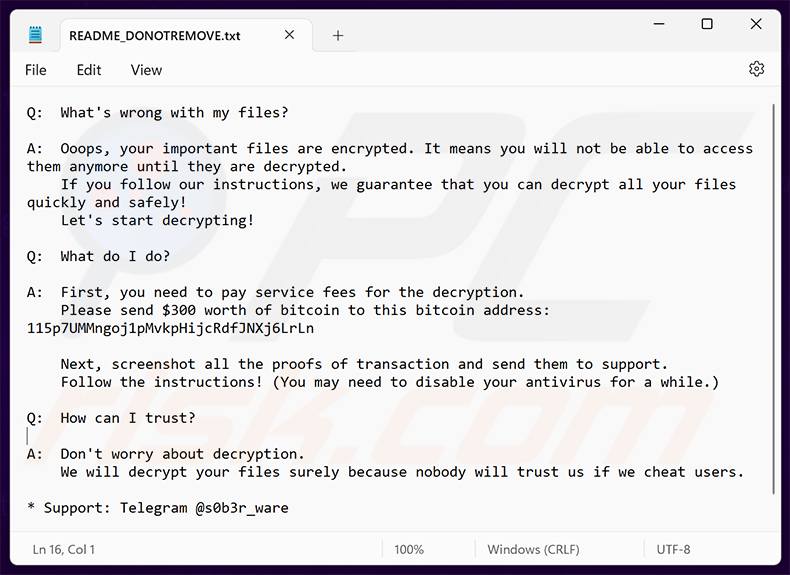 Richiesta di riscatto del ransomware Face Melter (README_DONOTREMOVE.txt)