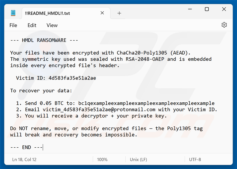 Richiesta di riscatto del ransomware HMDL (!!README_HMDL!!.txt)