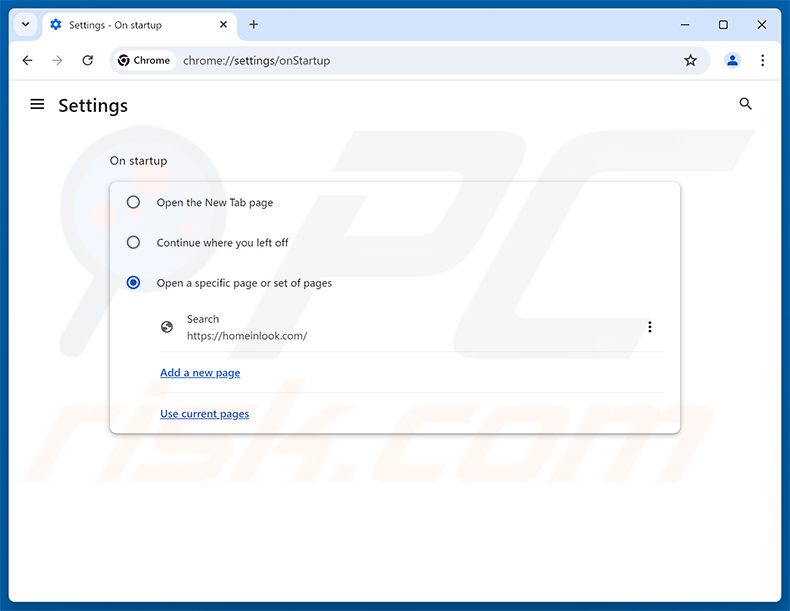 Rimozione di homeinlook.com dalla homepage di Google Chrome