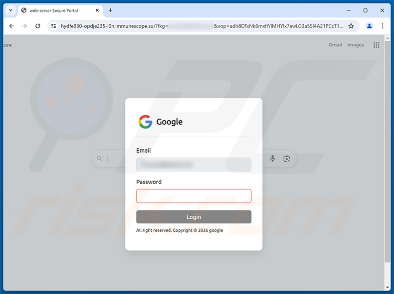Pagina di phishing Login Attempt From An Unrecognized Location