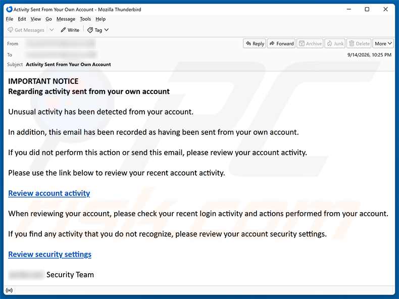 Email di spam che promuove la truffa POP-UP Microsoft Firewall Alert (rovuwogipi.z7.web.core.windows[.]net)