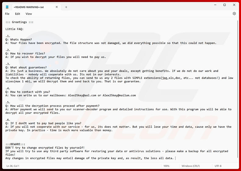 Richiesta di riscatto di RIED Ransomware (+README-WARNING+.txt)