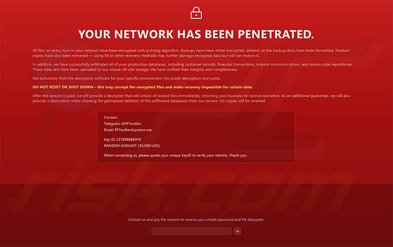 Blocco a schermo intero del ransomware Sword