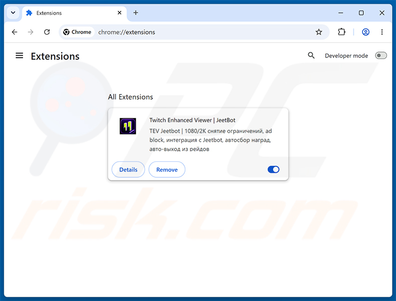 Rimozione dell'estensione dannosa Twitch Enhanced Viewer | JeetBot da Google Chrome passo 2