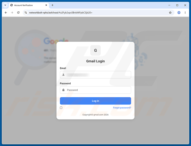 Pagina di phishing Untrusted Device Was Added To Your Account
