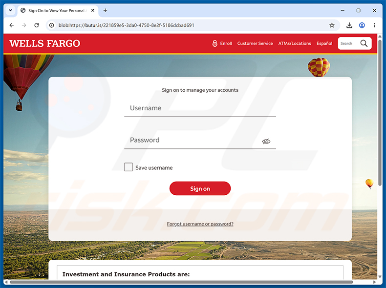 Pagina di phishing Wells Fargo - Disputed Payment Reversal
