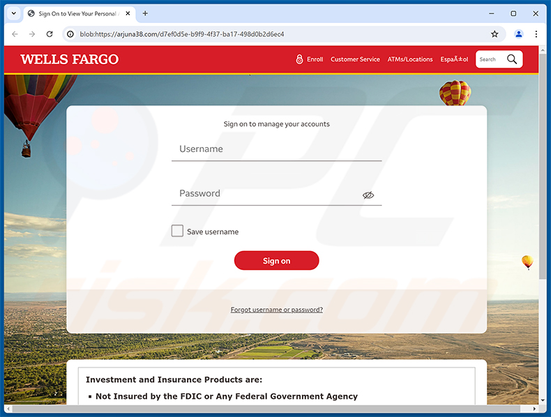 Pagina di phishing Wells Fargo - Pending Account Suspension