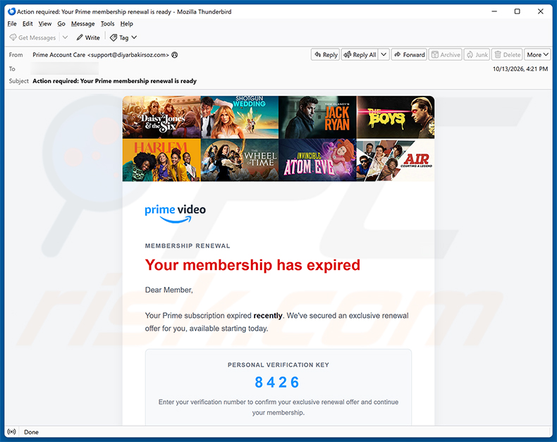 Amazon Prime Subscription Expired campagna di spam via email