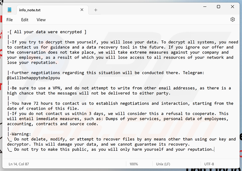 Richiesta di riscatto del ransomware Citrus (info_note.txt)