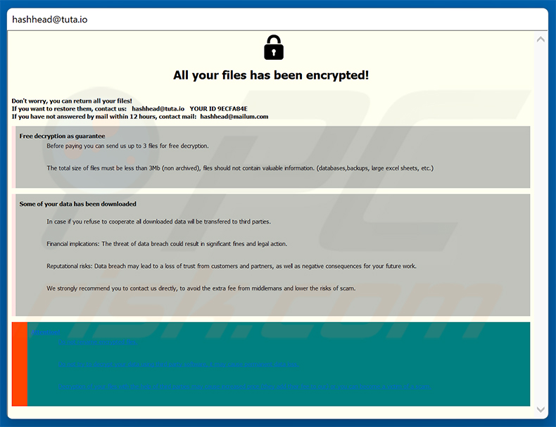 Richiesta di riscatto pop-up del ransomware Has