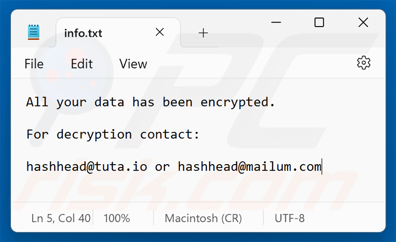 Richiesta di riscatto del ransomware Has (info.txt)