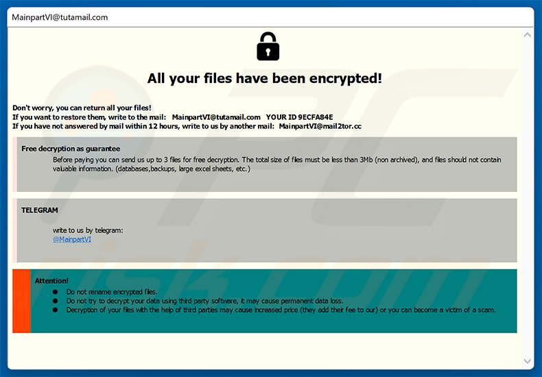 Richiesta di riscatto pop-up del ransomware MAIN