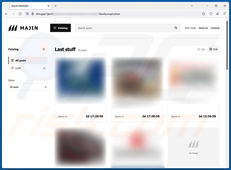 Sito web di fuga di dati su Tor del ransomware MAJIN