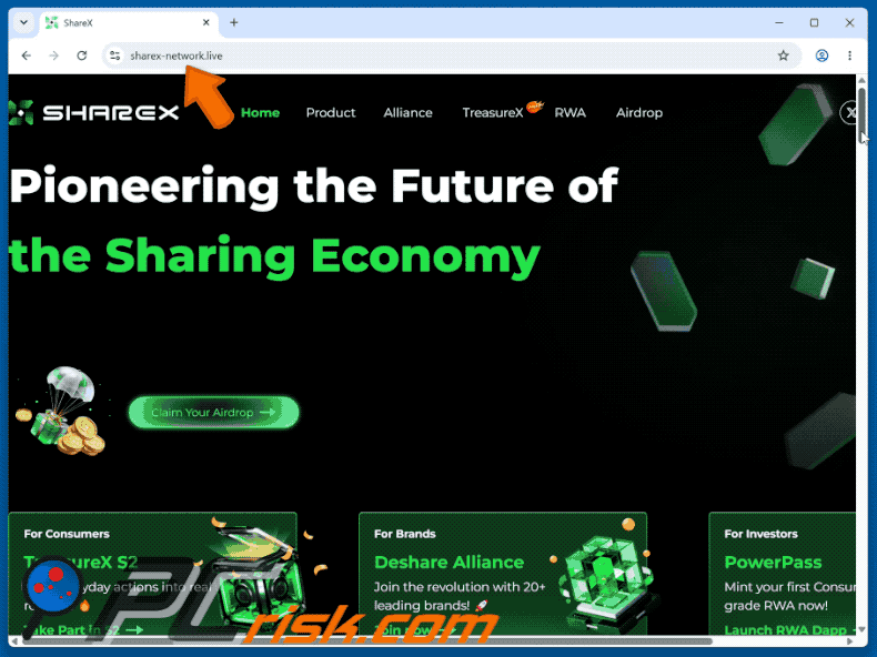 Aspetto di ShareX Airdrop truffa (GIF)