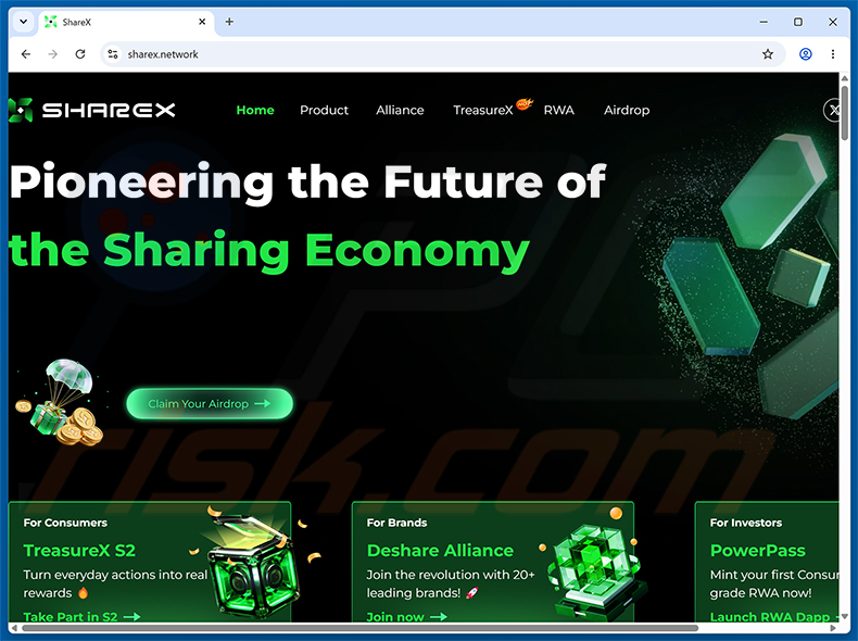ShareX Airdrop truffa - sito web reale (sharex.network)