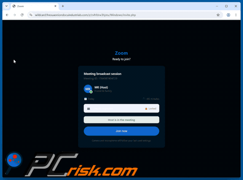 Sito web dannoso promosso tramite la campagna di spam Zoom Meeting Invitation Email Virus