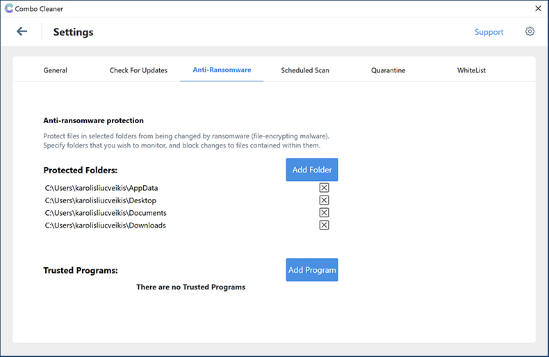 Combo Cleaner per Windows - Modulo anti-ransomware