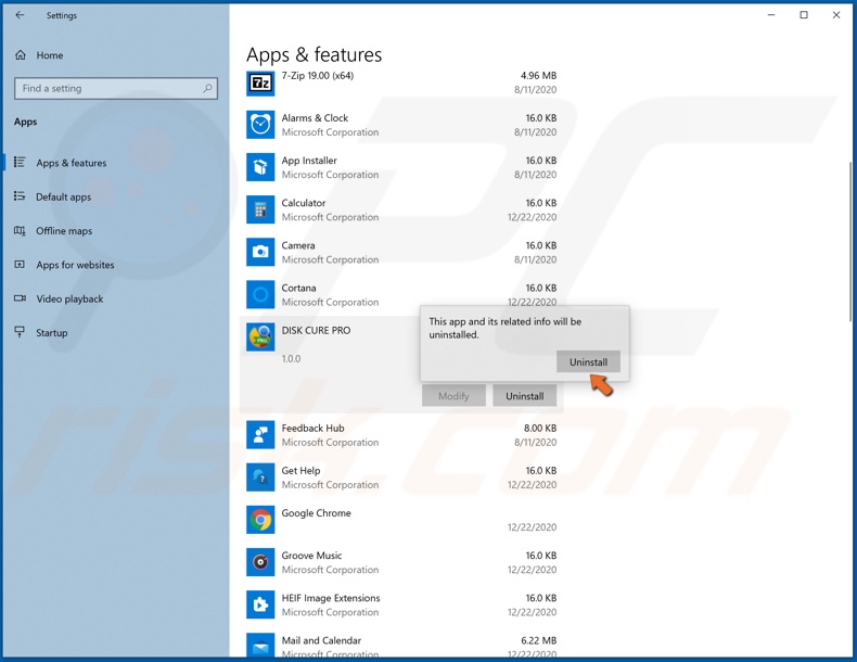 Fare nuovamente clic su Disinstalla per confermare l'operazione